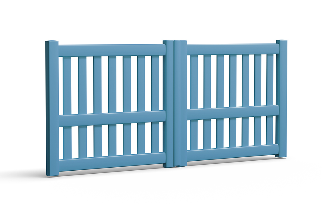 portail en aluminium morvan battant bleu Prefalu