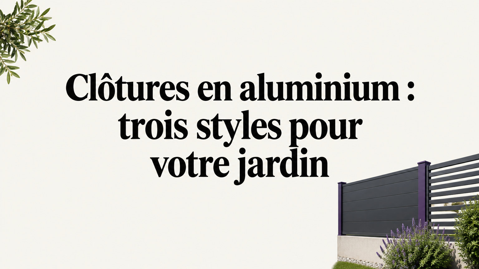 Clôture en aluminium contemporaine dans un jardin français, avec un panneau violet prune discret.